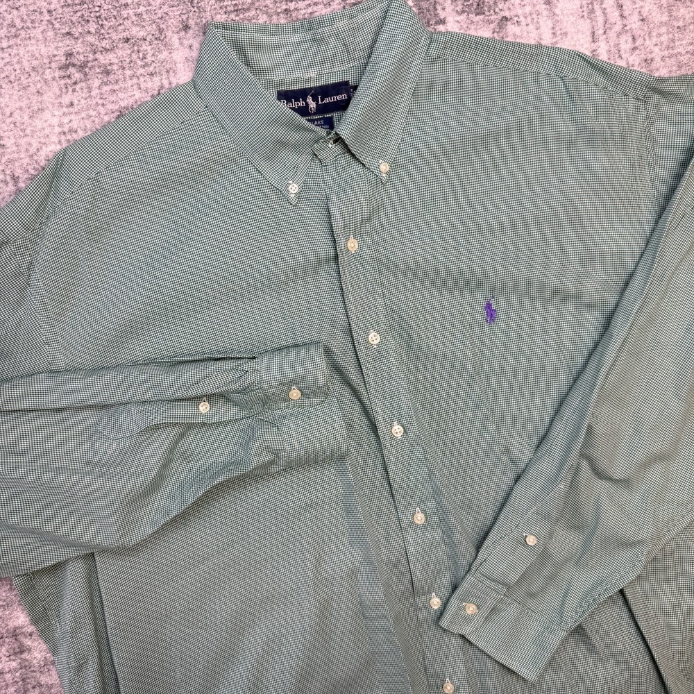 VTG Polo Ralph Lauren Shirt Men 2XL Blake Oversized Green Houndstooth Prepp Pony